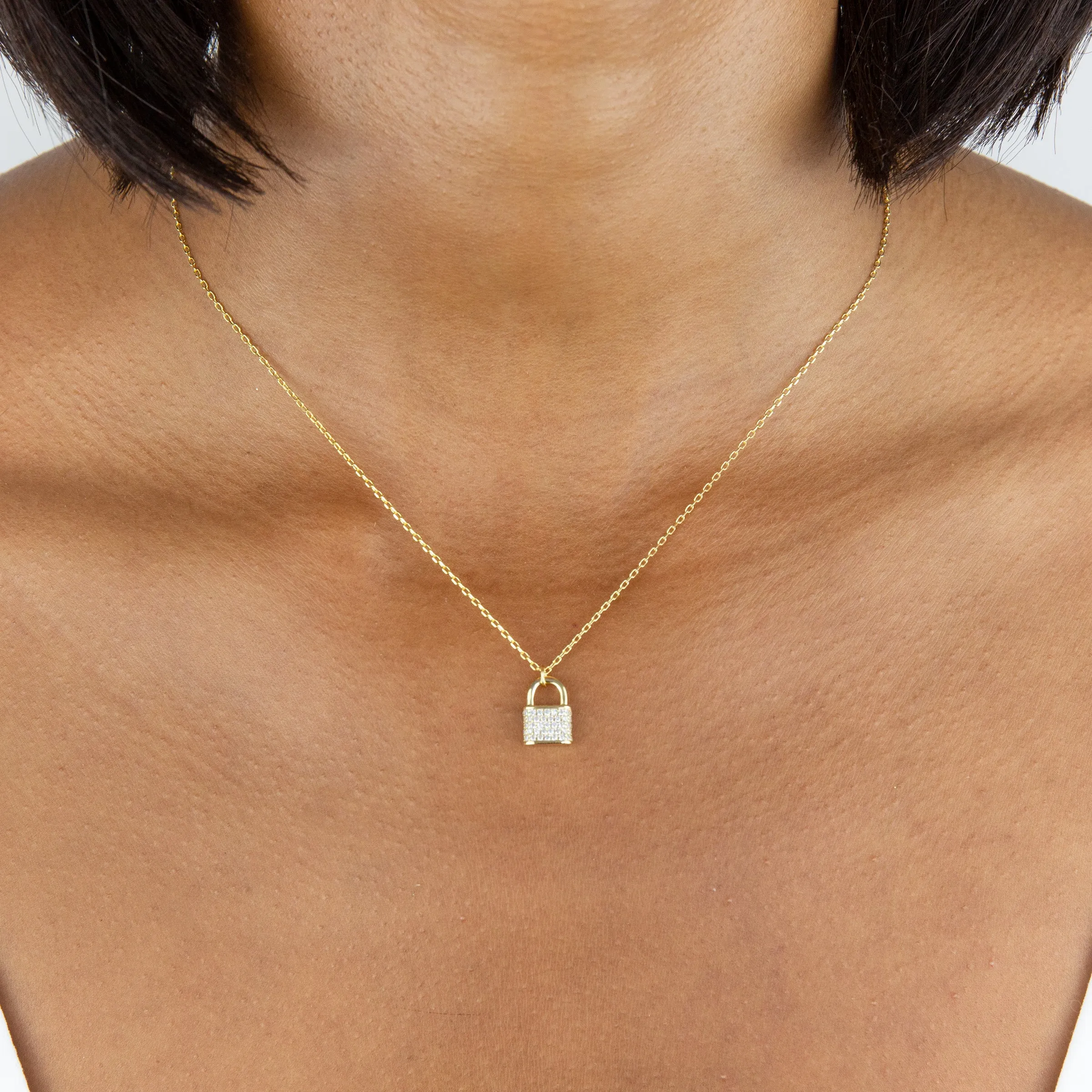 CZ Lock Link Necklace sold by Adina Eden's product image thumbnail 2