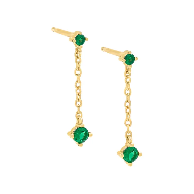 Colored Tiny Solitaire Chain Drop Stud Earring sold by Adina Eden's