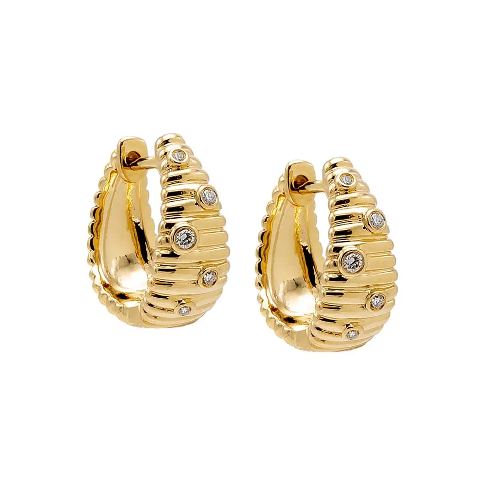 Scattered Diamond Ridged Graduated Huggie Earring 14K sold by Adina Eden's