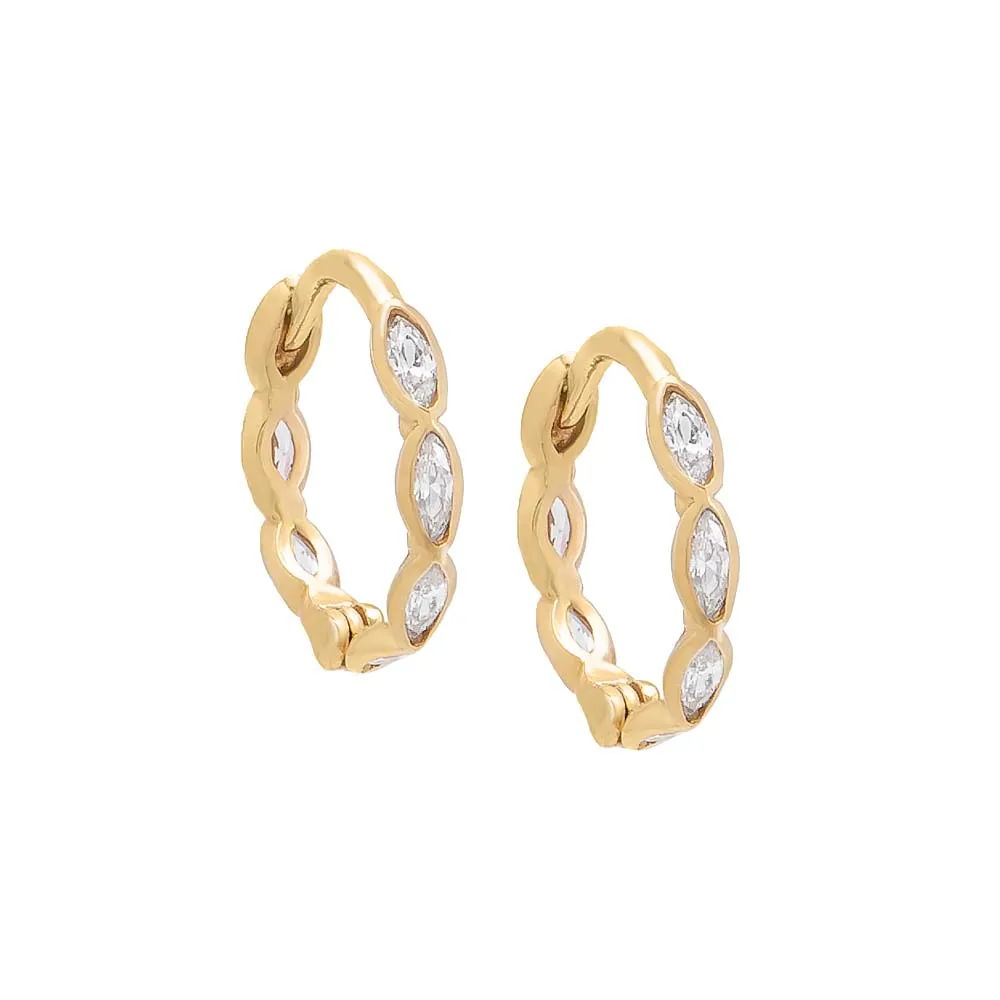 CZ Marquise Bezel Huggie Earring 14K sold by Adina Eden's