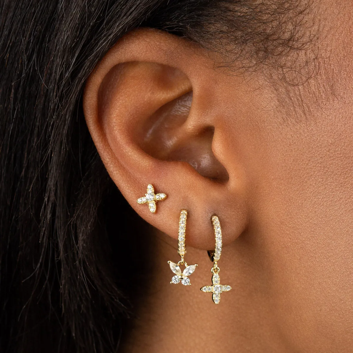 CZ Crystal 4 Petal Flower Stud Earring sold by Adina Eden's product image thumbnail 2