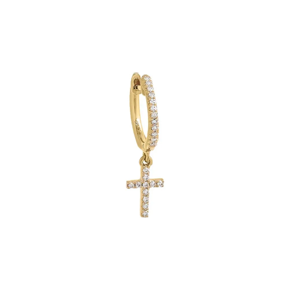 Diamond Pavé Dangling Cross Huggie Earring 14K sold by Adina Eden's product image thumbnail 4