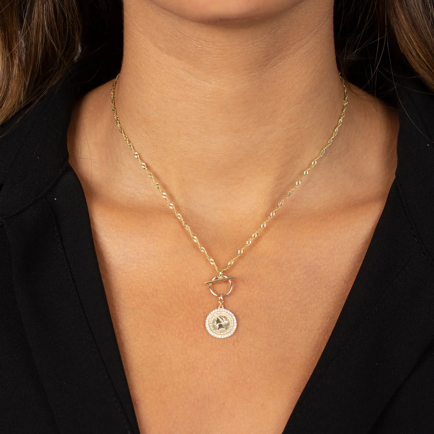 Pavé Coin X Toggle Necklace sold by Adina Eden's product image thumbnail 2