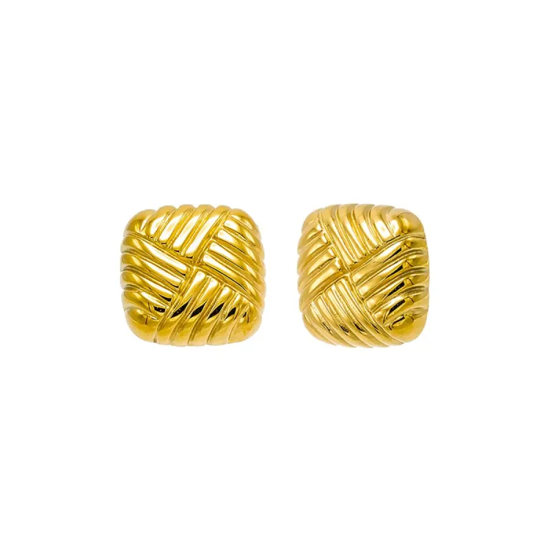 Solid Ridged Puffy Square Stud Earring sold by Adina Eden's