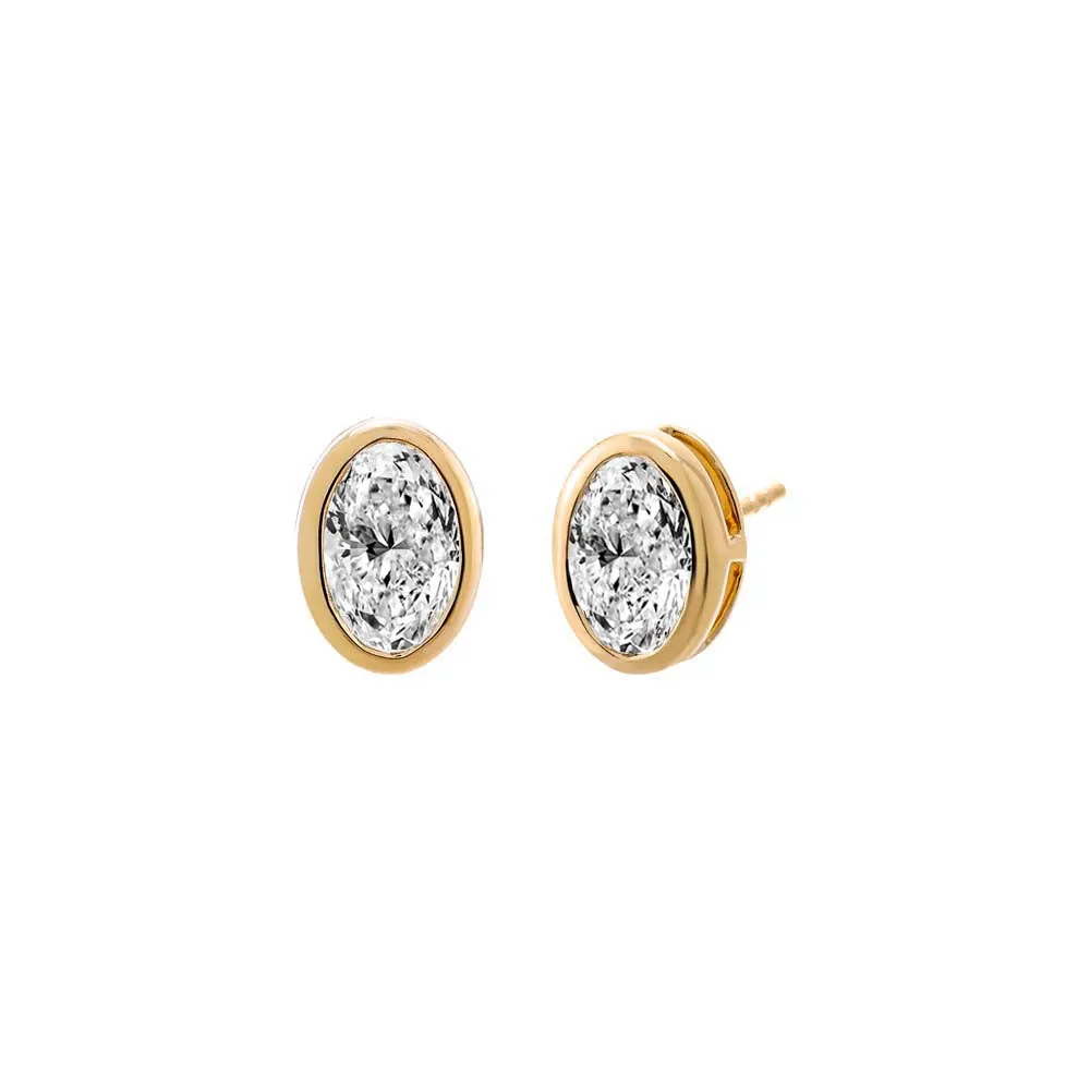 Lab Grown Diamond Oval Bezel Stud Earring 14K sold by Adina Eden's