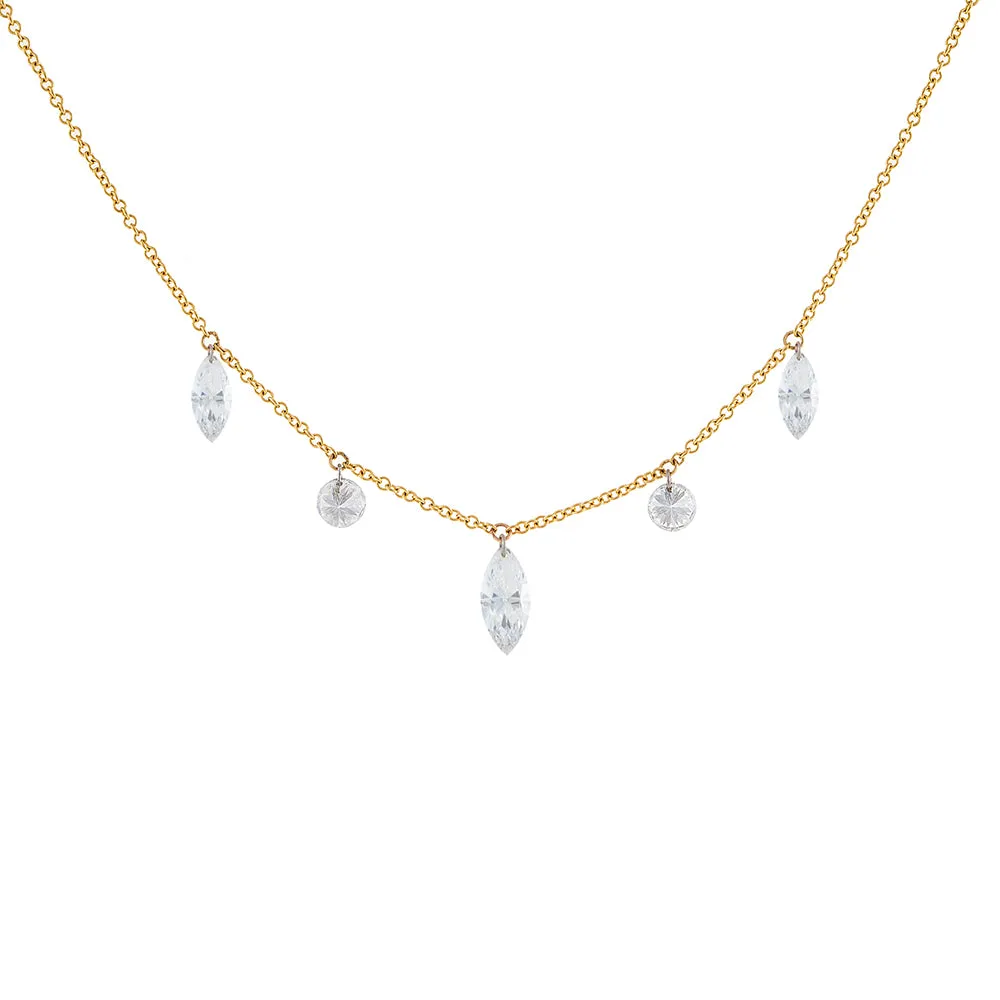 Floating Diamond Marquee & Round Necklace 18K sold by Adina Eden's