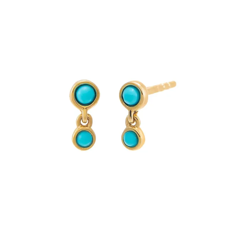 Turquoise Double Bezel Shaker Stud Earring 14K sold by Adina Eden's