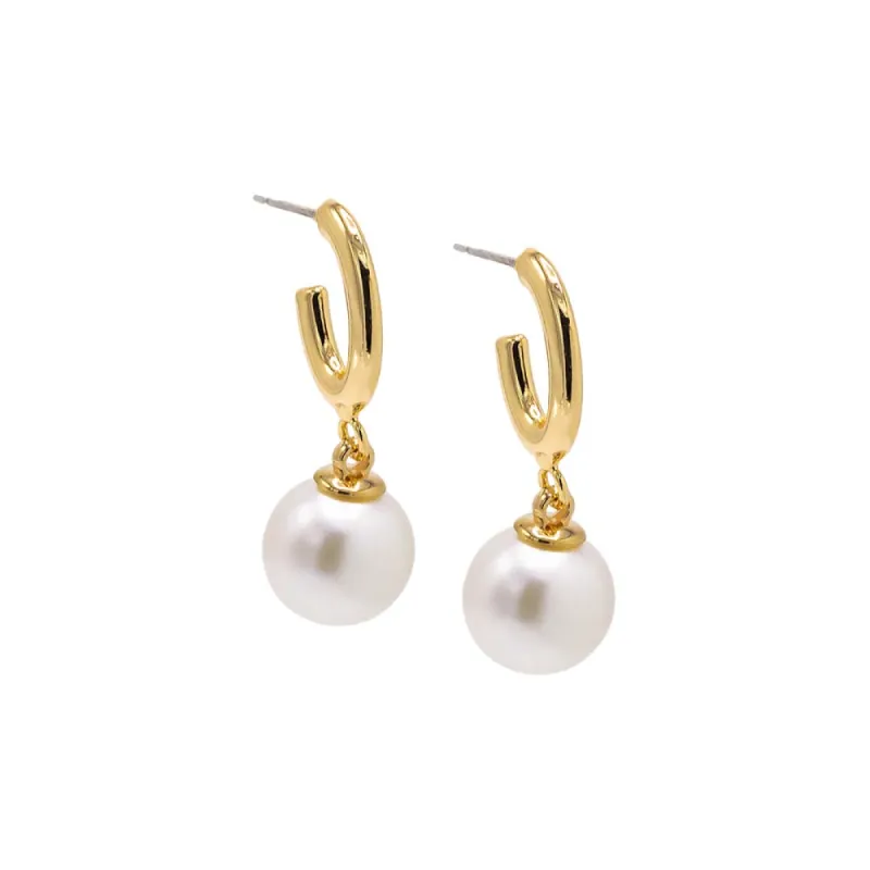 Hollow Oval Shaped Dangling Pearl Hoop Earring sold by Adina Eden's