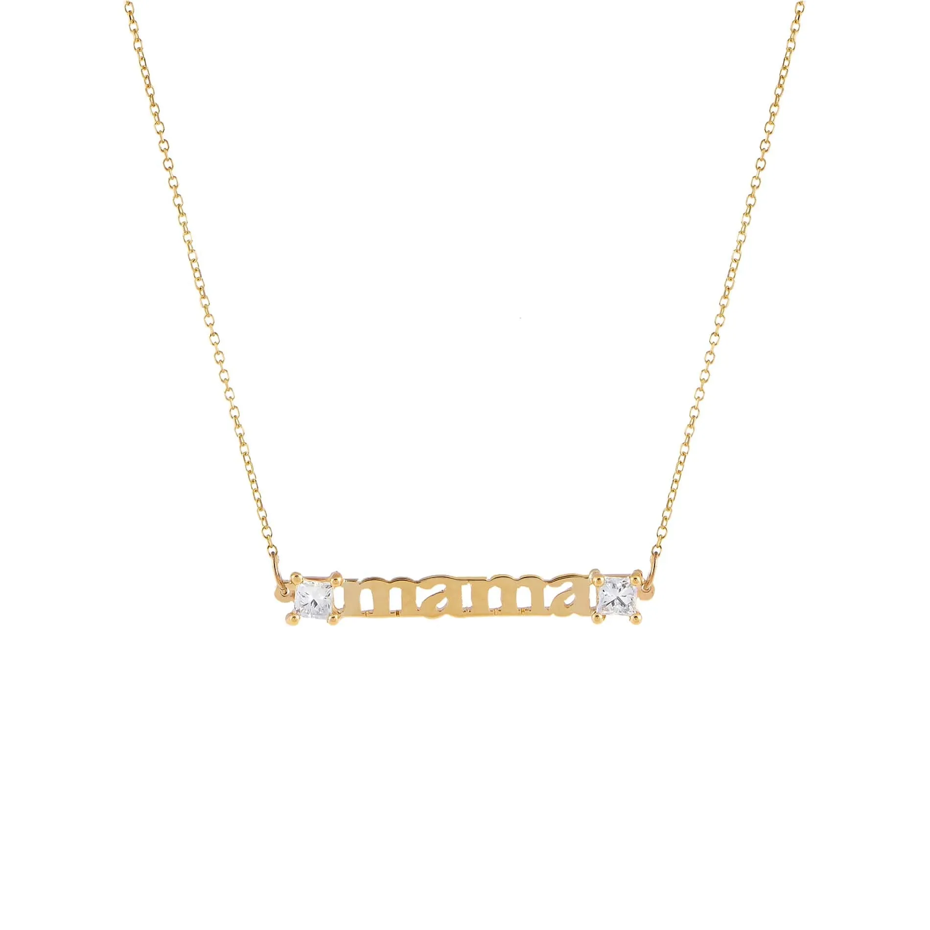 Diamond Princess Cut Mama Necklace 14K sold by Adina Eden's