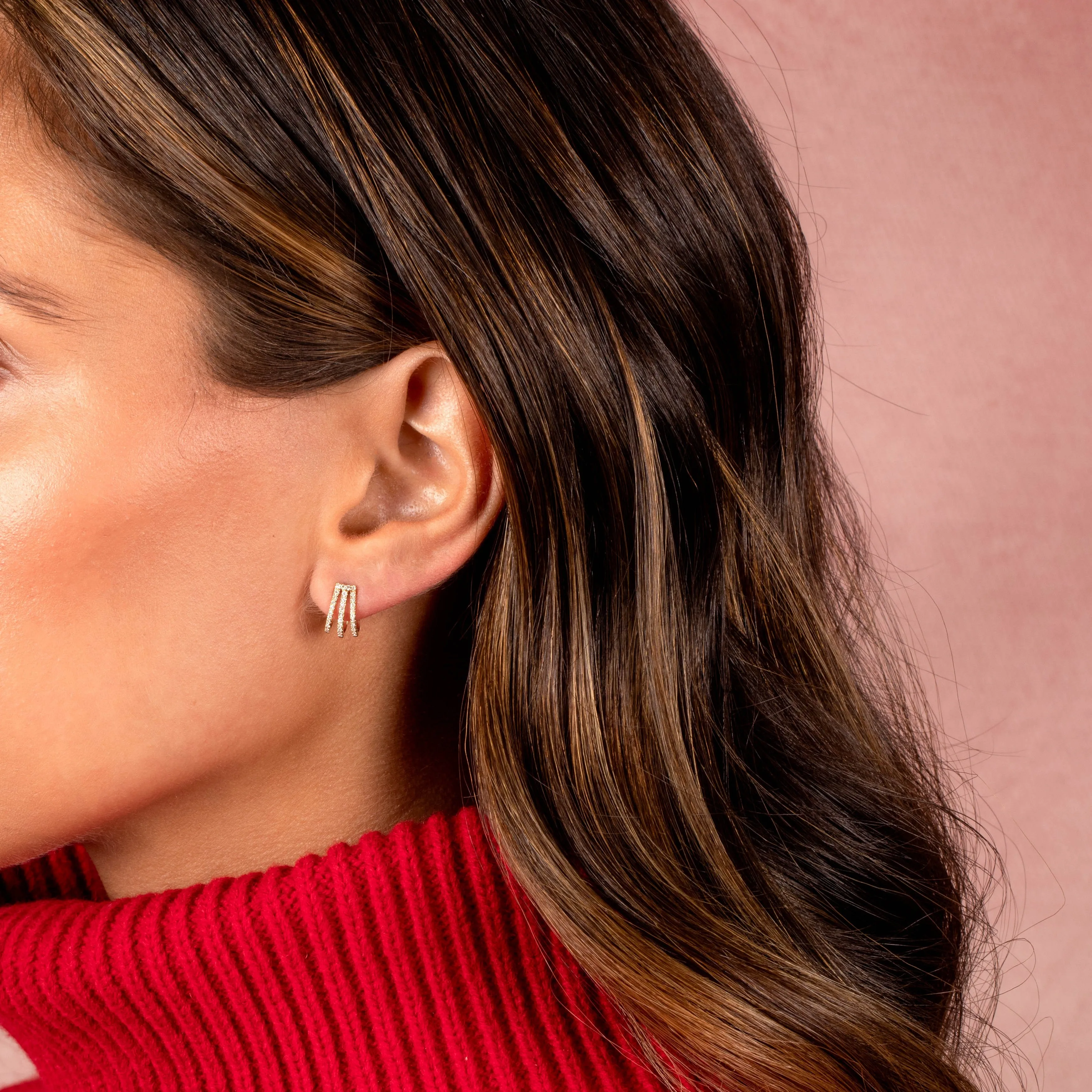 Diamond Pave Triple Caged Stud Earring 14K sold by Adina Eden's product image thumbnail 2