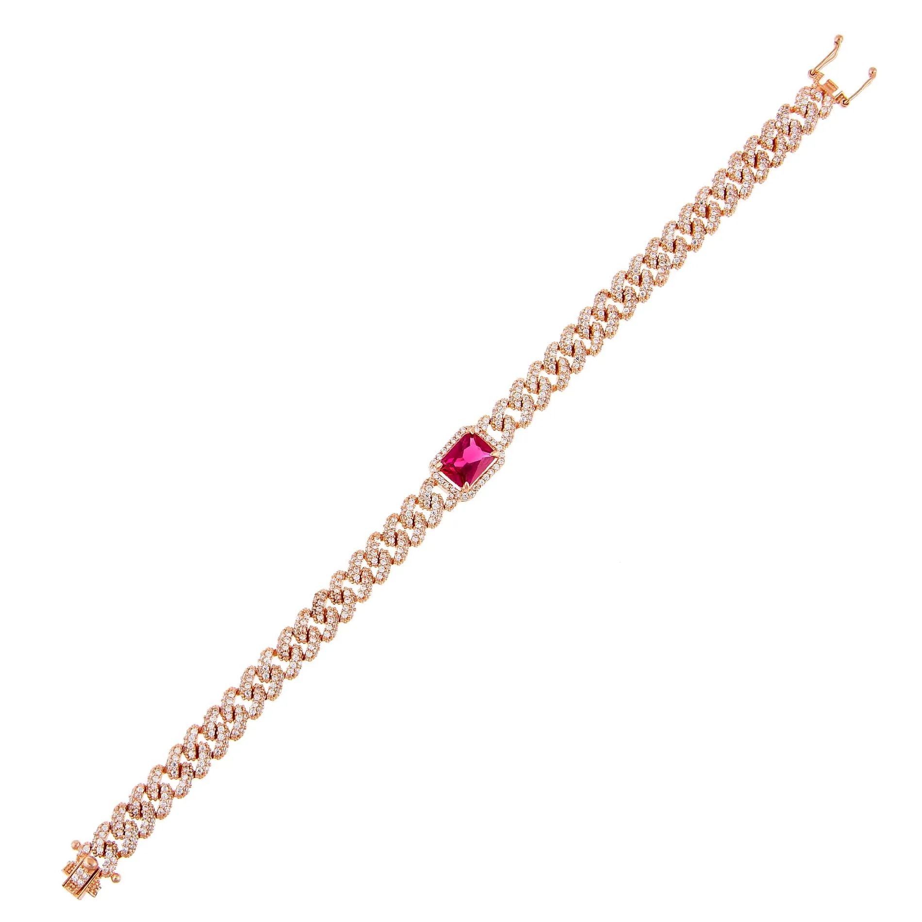 Pink CZ Colored Baguette Chain Link Bracelet sold by Adina Eden's