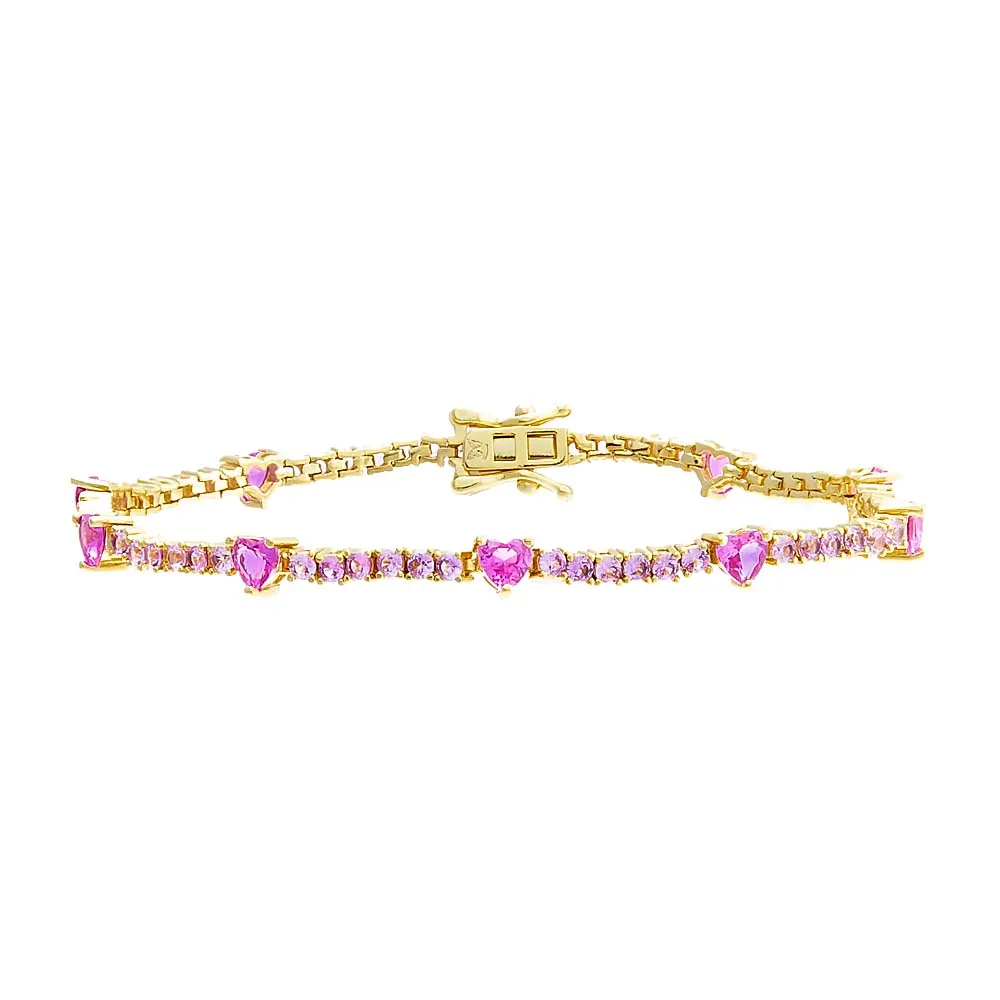 Colored CZ Heart Accented Tennis Bracelet sold by Adina Eden's