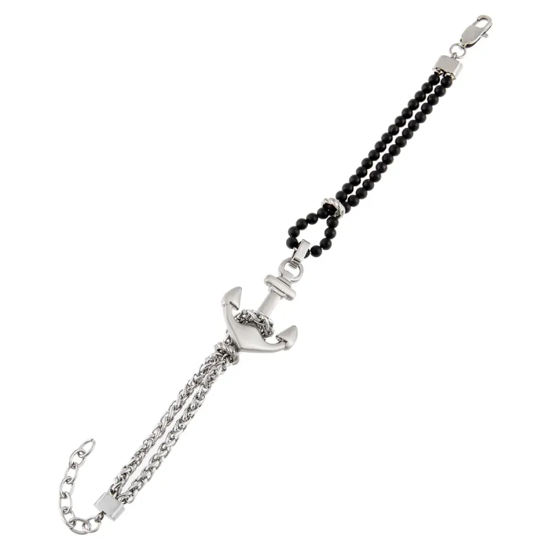 Onyx Steel X Bead Anchor Bracelet sold by Adina Eden's