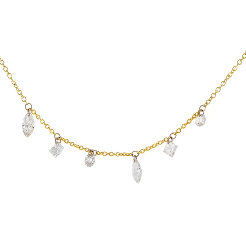 Floating Multi Shape Diamond Necklace 14K sold by Adina Eden's