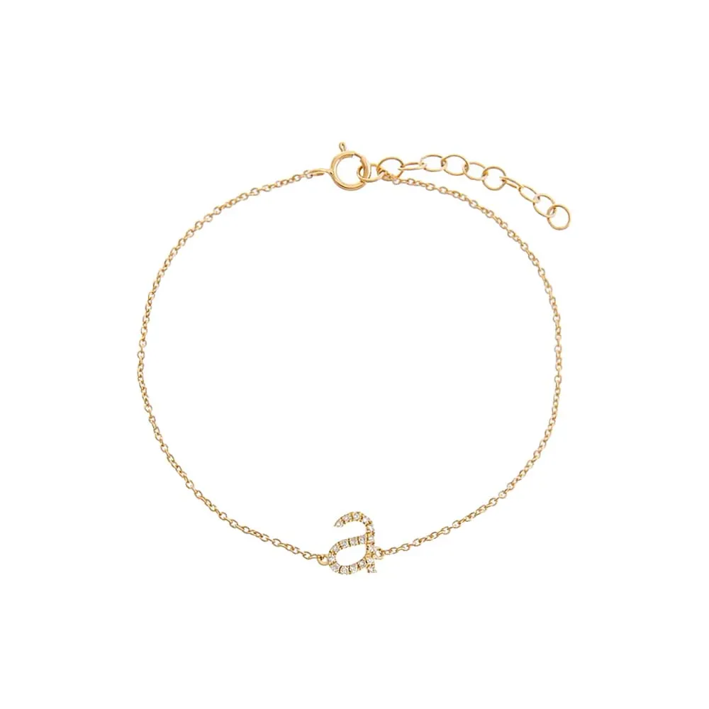 Diamond Lowercase Initial Bracelet 14K sold by Adina Eden's