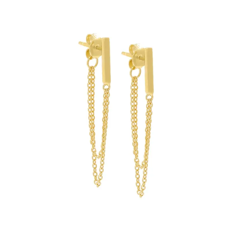 Solid Bar Front Back Multi Chain Stud Earring sold by Adina Eden's