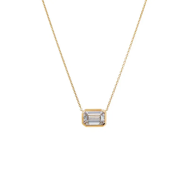 Lab Grown Diamond Emerald Bezel Necklace 14K sold by Adina Eden's