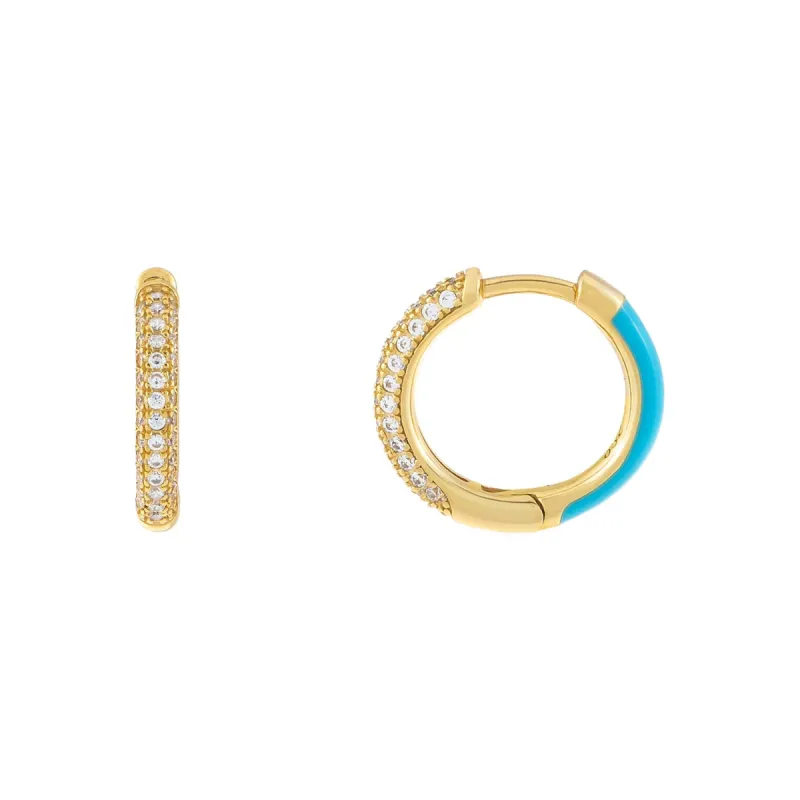 Mini CZ X Enamel Huggie Earring sold by Adina Eden's