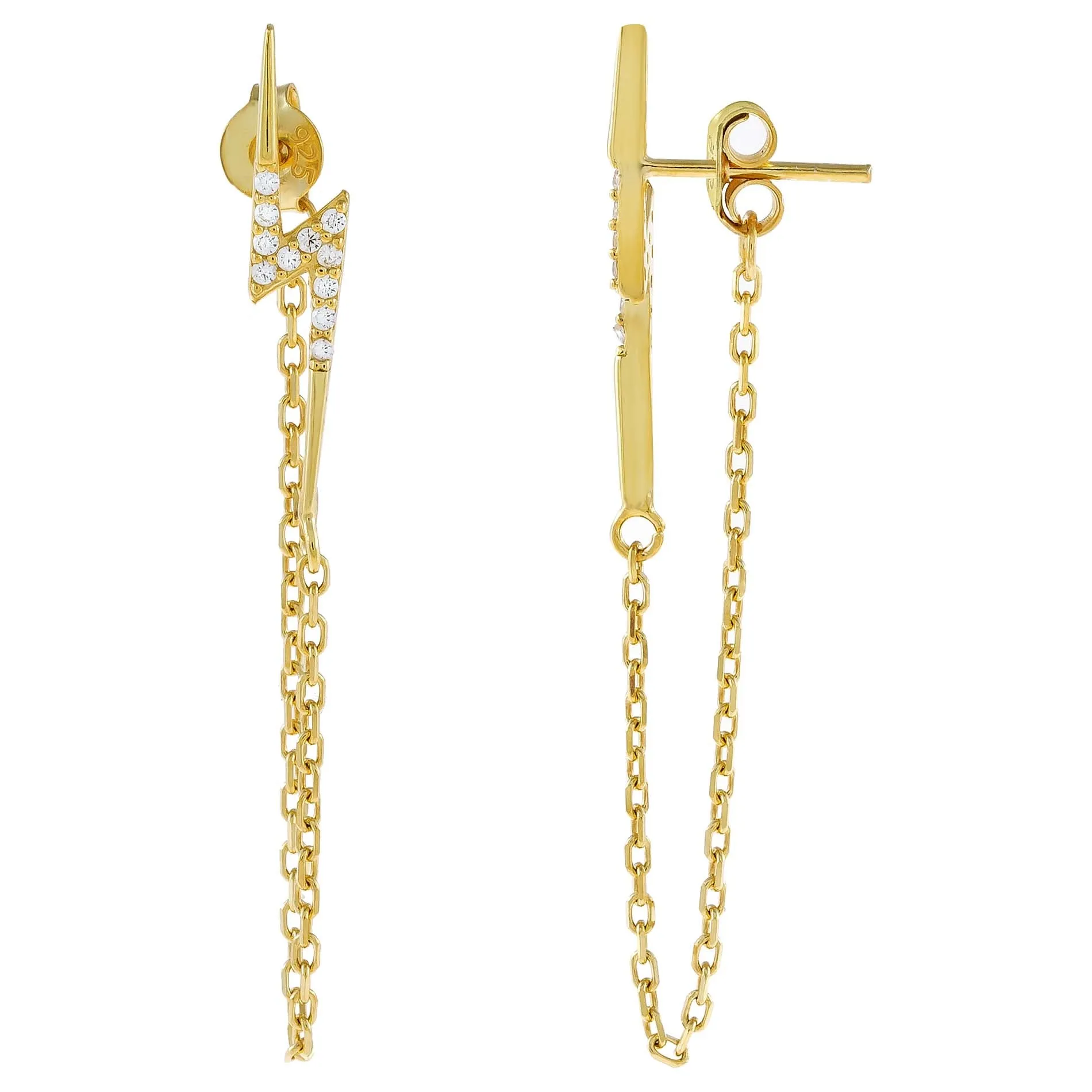 Pavé Lightning Bolt Chain Drop Earring sold by Adina Eden's