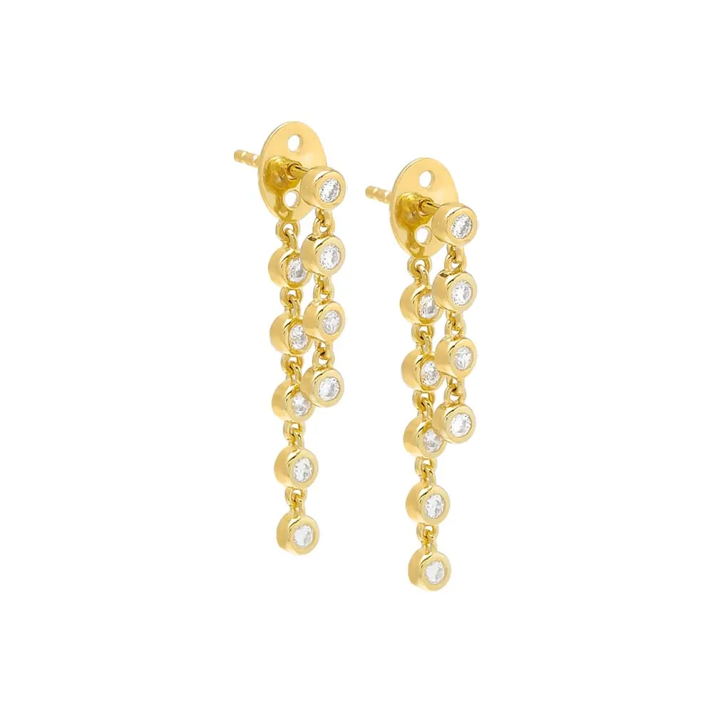 Double Bezel Chain Drop Stud Earring sold by Adina Eden's