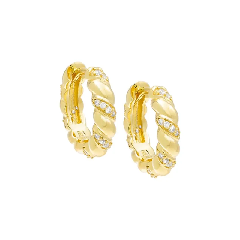 Pavé X Solid Twisted Huggie Earring sold by Adina Eden's
