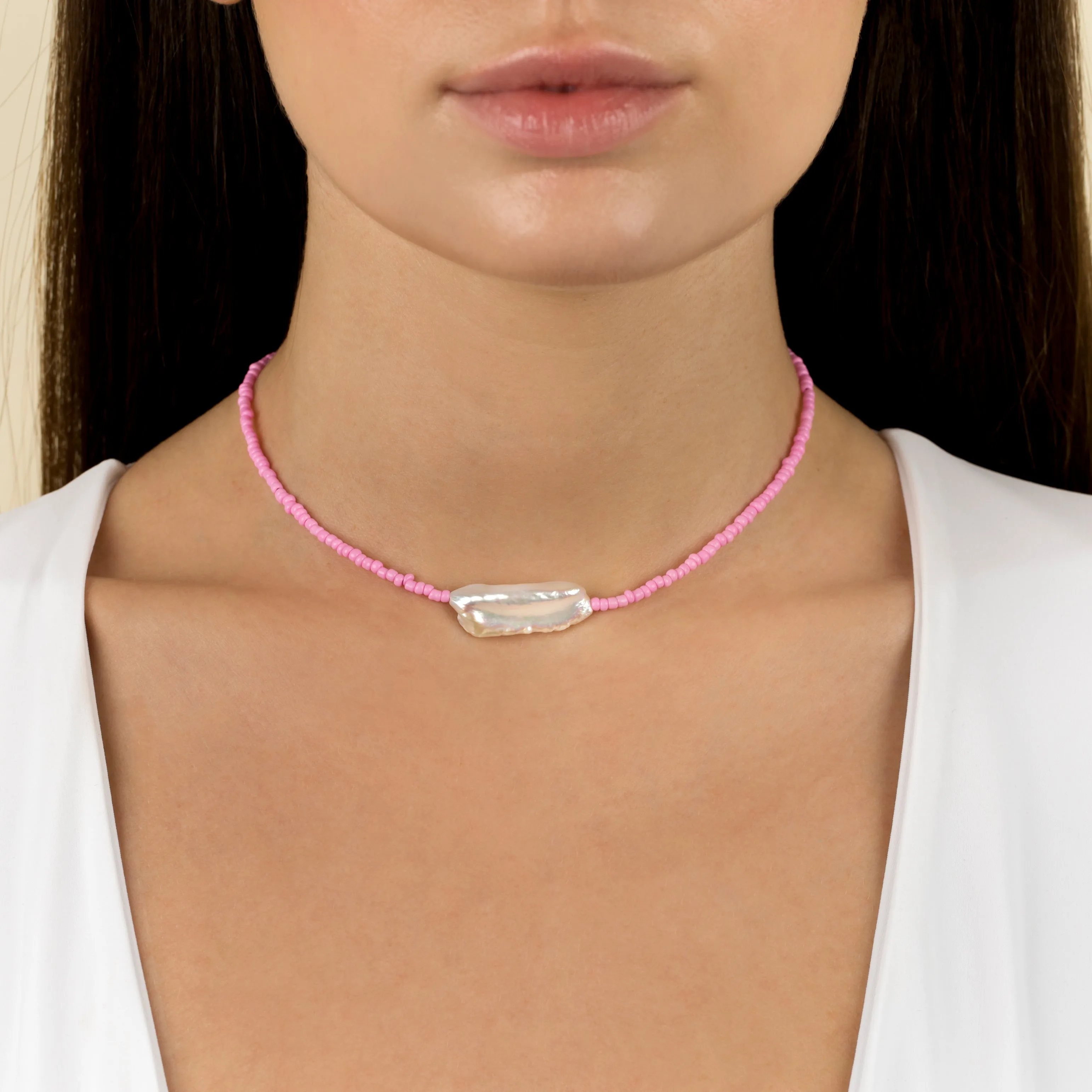 Pink Baroque Pearl Beaded Choker sold by Adina Eden's product image thumbnail 2