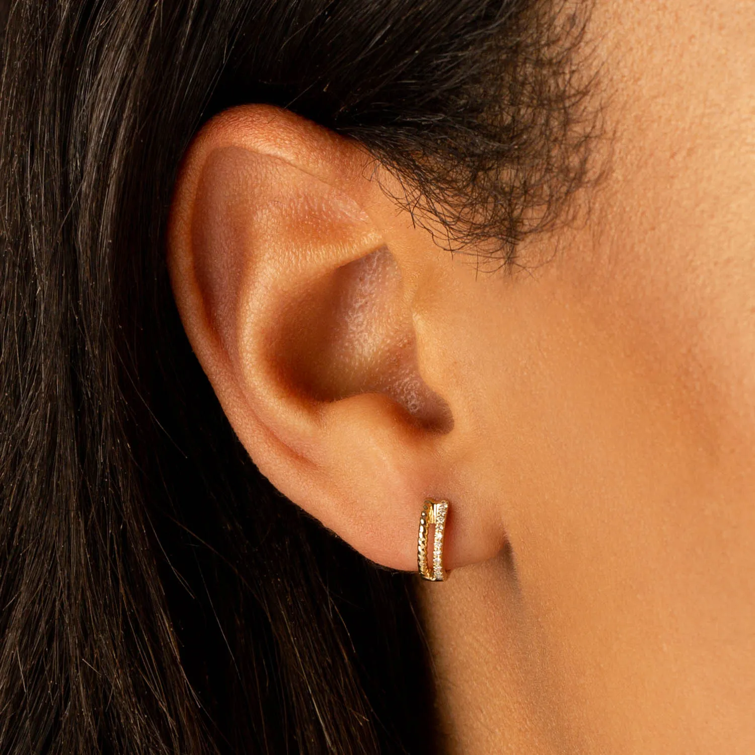 Double Row Braided Pavé Diamond Huggie Earring 14K sold by Adina Eden's product image thumbnail 2