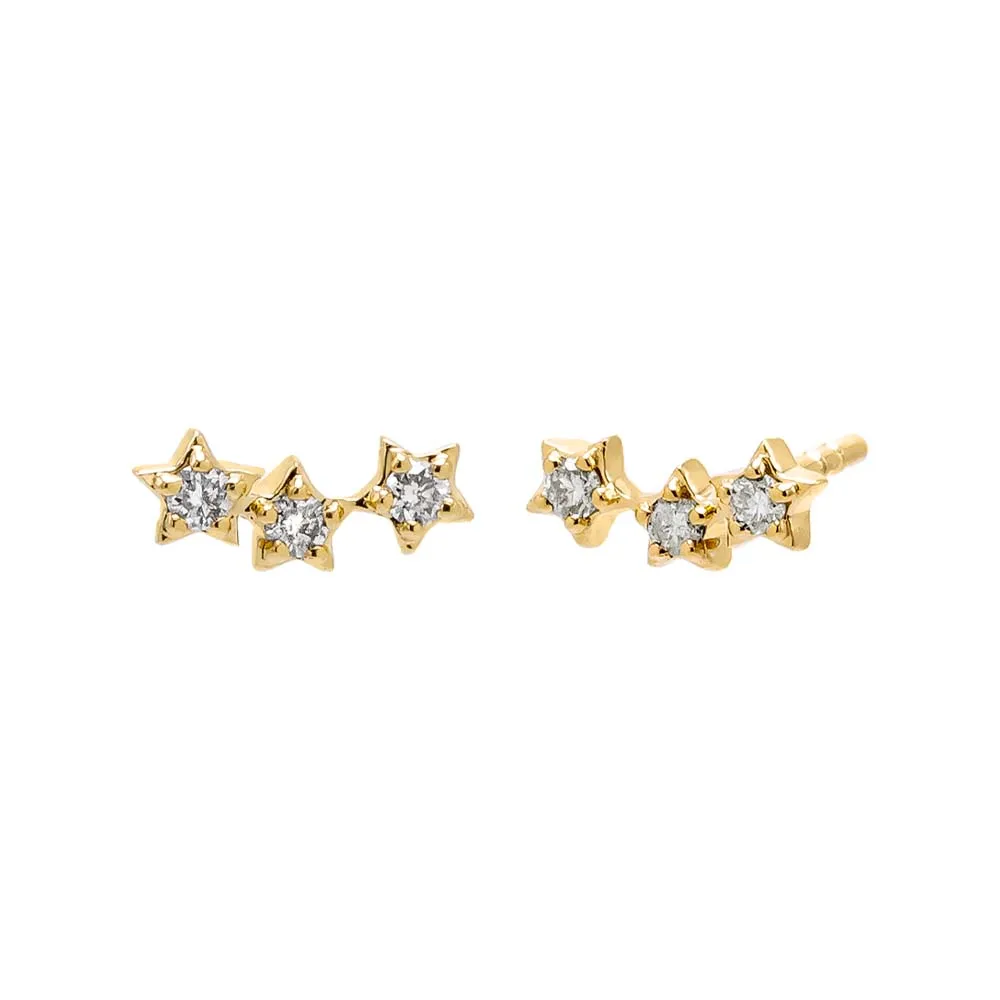 Diamond Triple Star Curved Stud Earring 14K sold by Adina Eden's