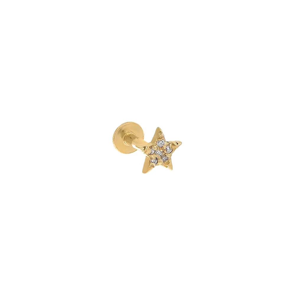 Diamond Pave Star Threaded Stud Earring 14K sold by Adina Eden's