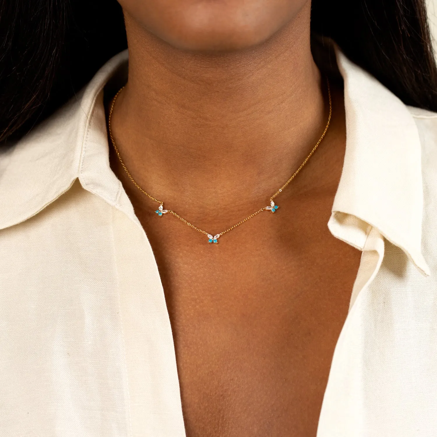 Triple CZ Butterfly Necklace sold by Adina Eden's product image thumbnail 2