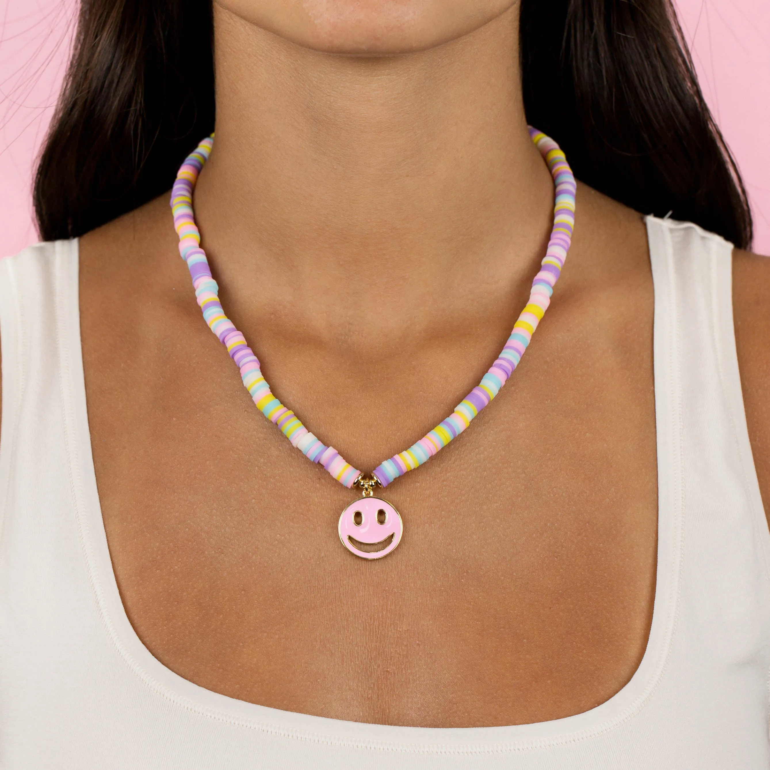 Enamel Smiley Face Pastel Beaded Necklace sold by Adina Eden's product image thumbnail 2