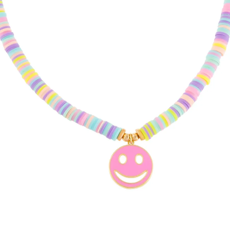 Enamel Smiley Face Pastel Beaded Necklace sold by Adina Eden's