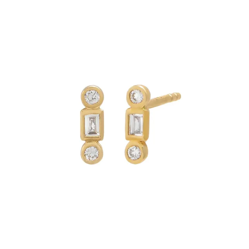 Tiny Diamond Multishape Bezel Bar Stud Earring 14K sold by Adina Eden's