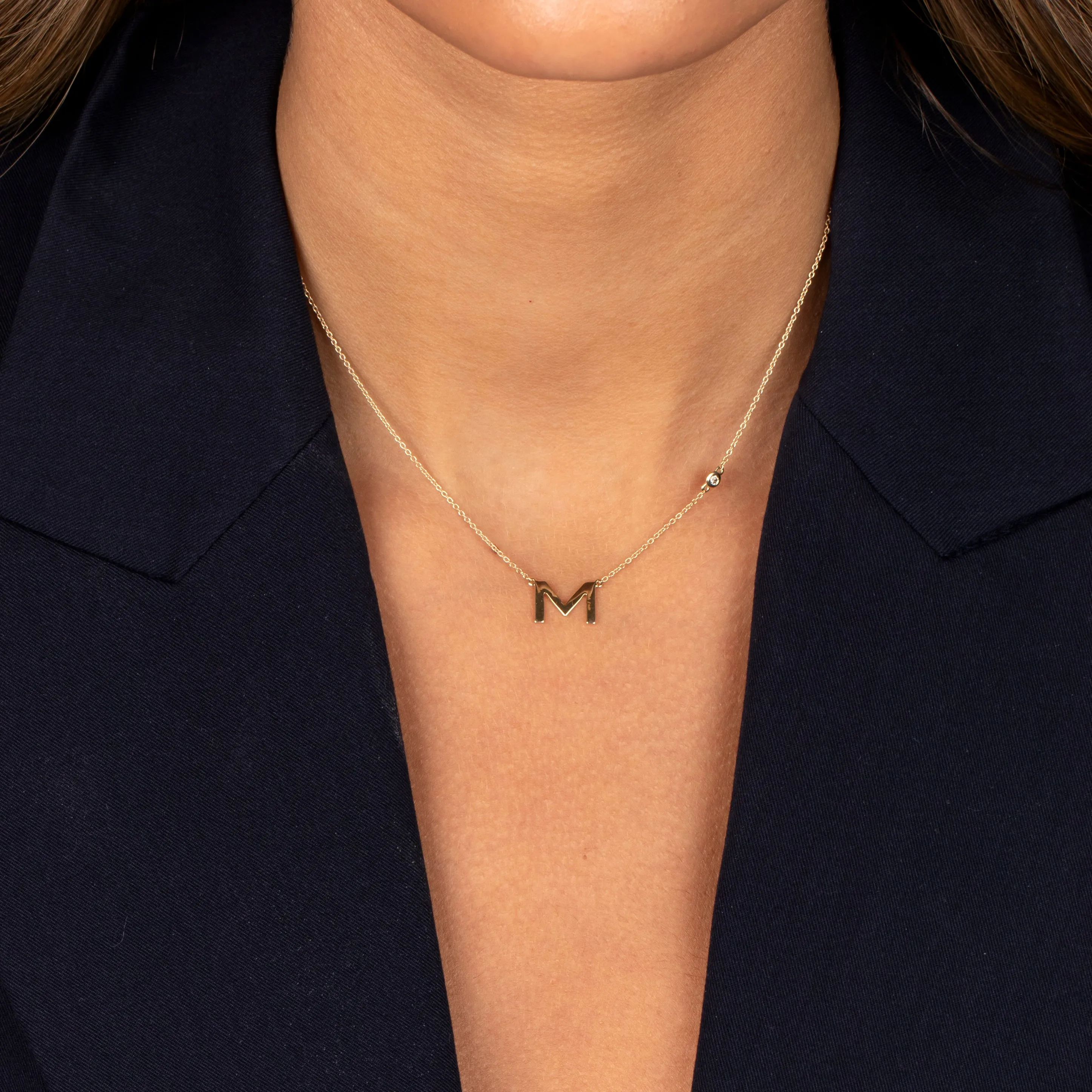 Diamond Bezel X Solid Initial Necklace 14K sold by Adina Eden's product image thumbnail 2