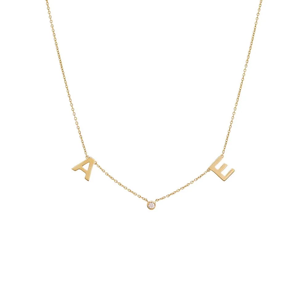 Solid Initial X Diamond Bezel Necklace 14K sold by Adina Eden's