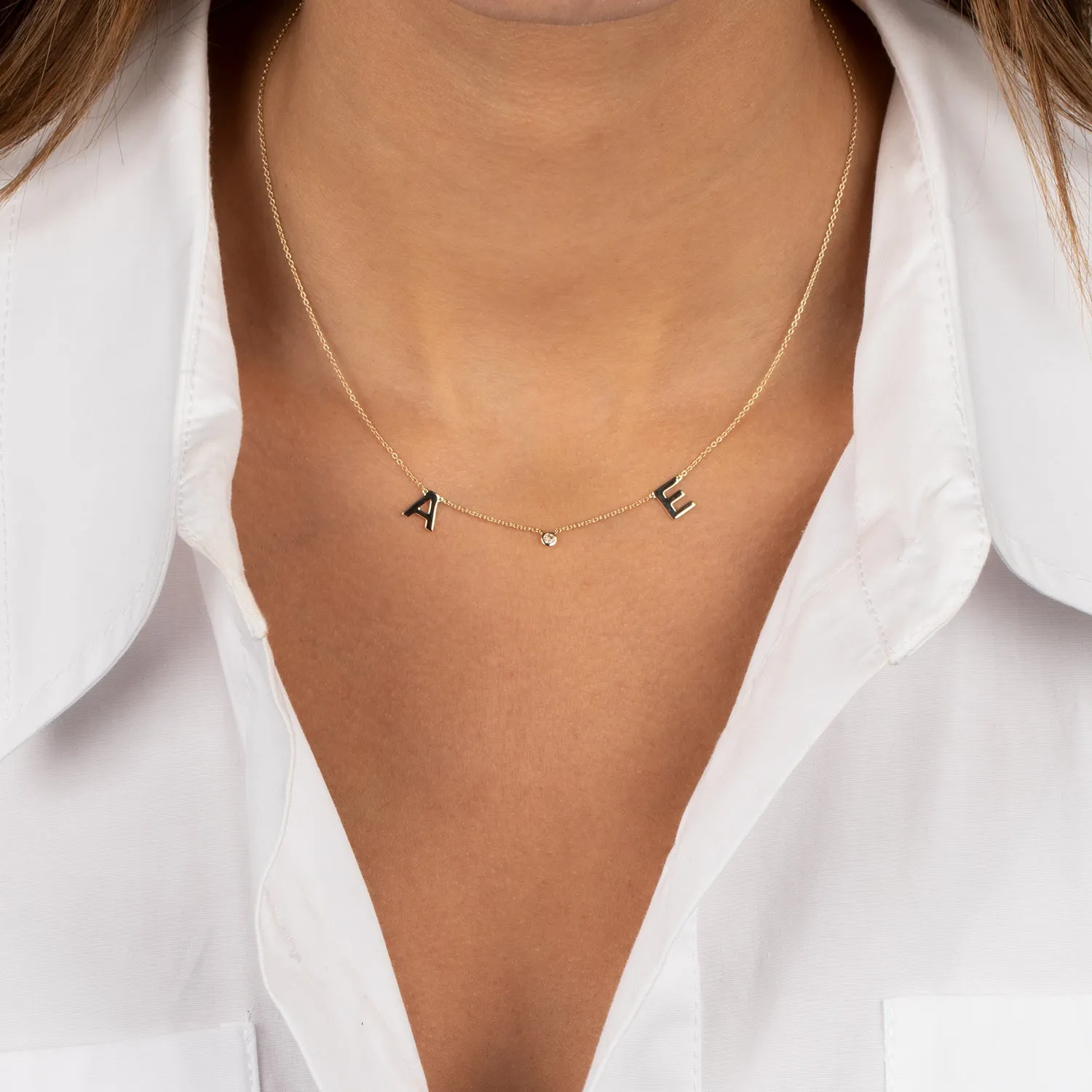 Solid Initial X Diamond Bezel Necklace 14K sold by Adina Eden's product image thumbnail 2