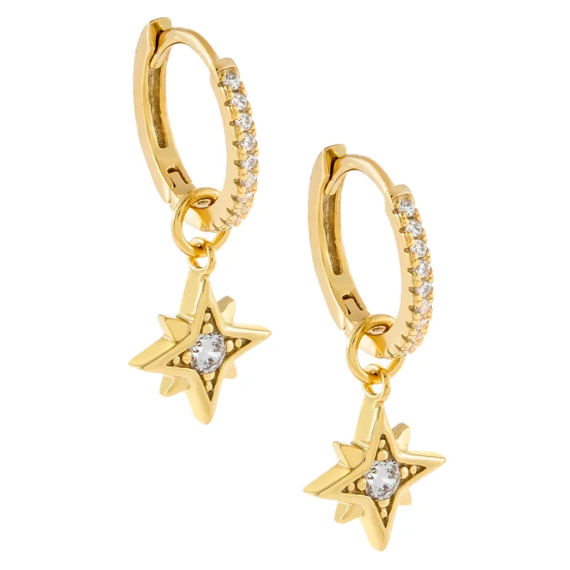 CZ Starburst Charm Huggie Earring sold by Adina Eden's