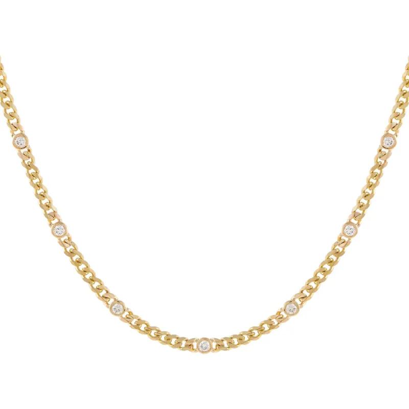 Diamond Bezel Cuban Necklace 14K sold by Adina Eden's