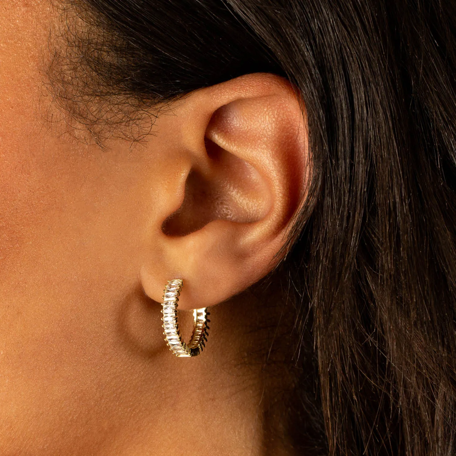 Thin Baguette Huggie Earring sold by Adina Eden's product image thumbnail 4