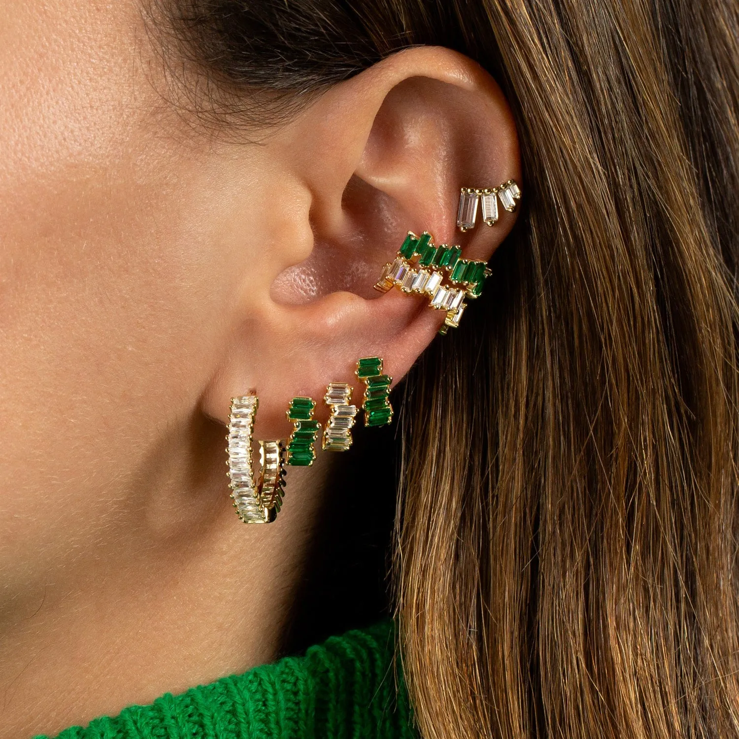 Thin Baguette Huggie Earring sold by Adina Eden's product image thumbnail 3