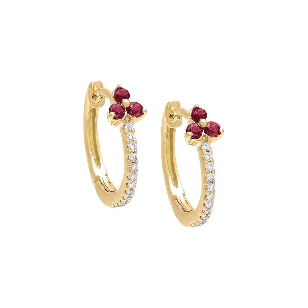 Diamond Gemstone Cluster Huggie Earring 14K sold by Adina Eden's