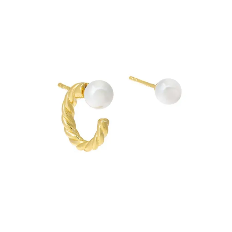 Pearl Stud x Twisted Hoop Earring Set sold by Adina Eden's