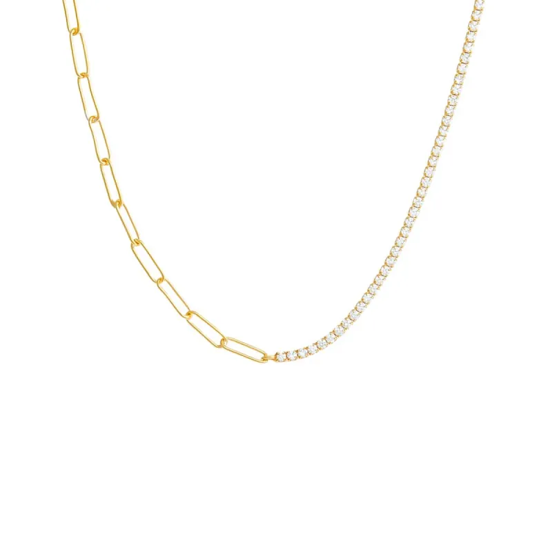 Thin Tennis X Chunky Link Necklace sold by Adina Eden's