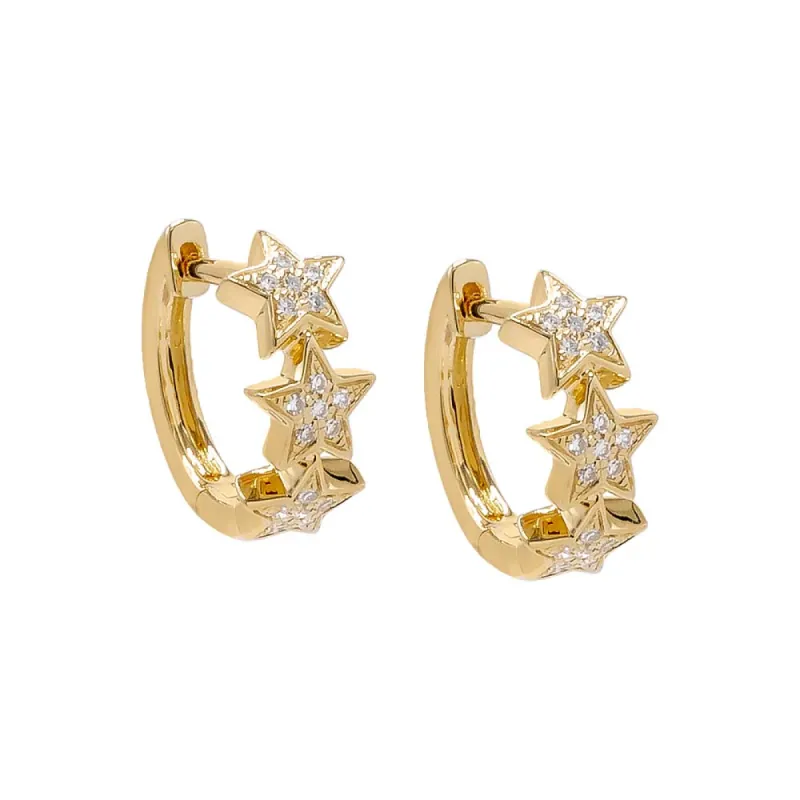 Diamond Pave Stars Huggie Earring 14K sold by Adina Eden's