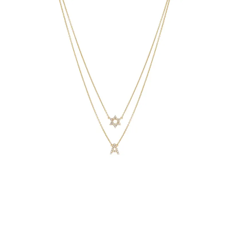 Diamond Initial X Star of David Double Necklace 14K sold by Adina Eden's