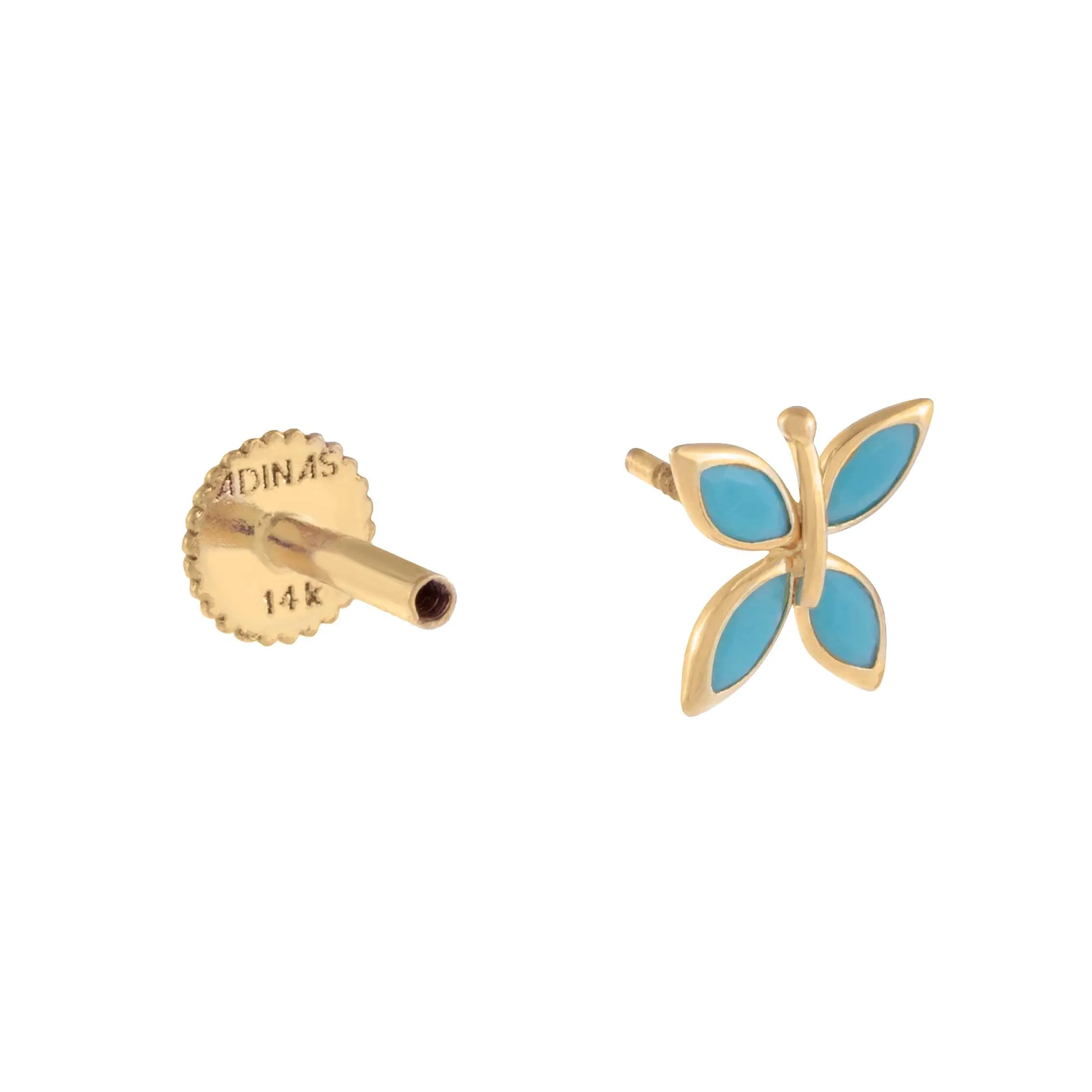 Turquoise Butterfly Threaded Stud Earring 14K sold by Adina Eden's product image thumbnail 3