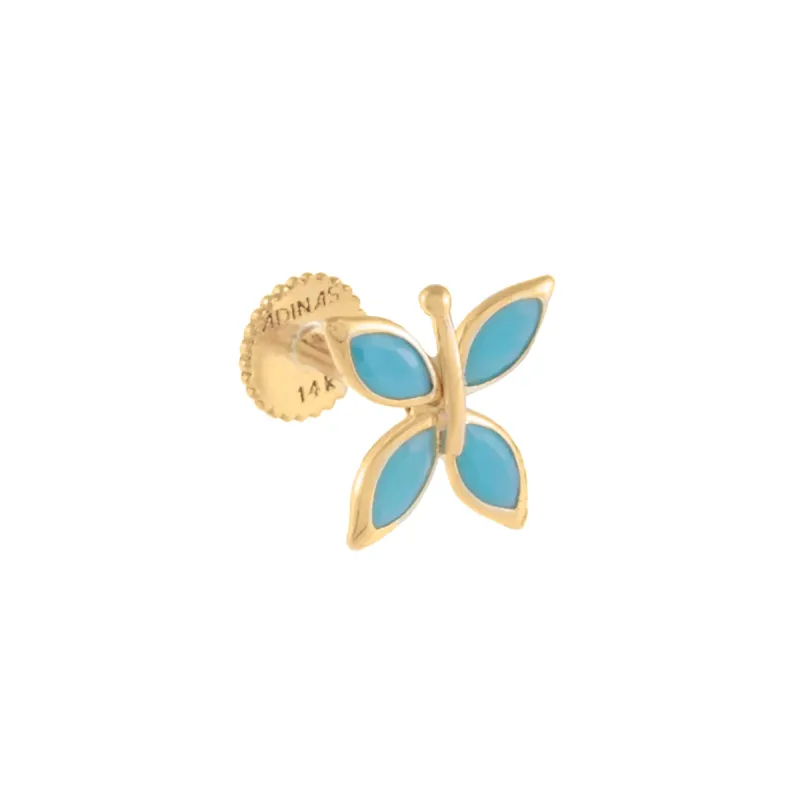 Turquoise Butterfly Threaded Stud Earring 14K sold by Adina Eden's