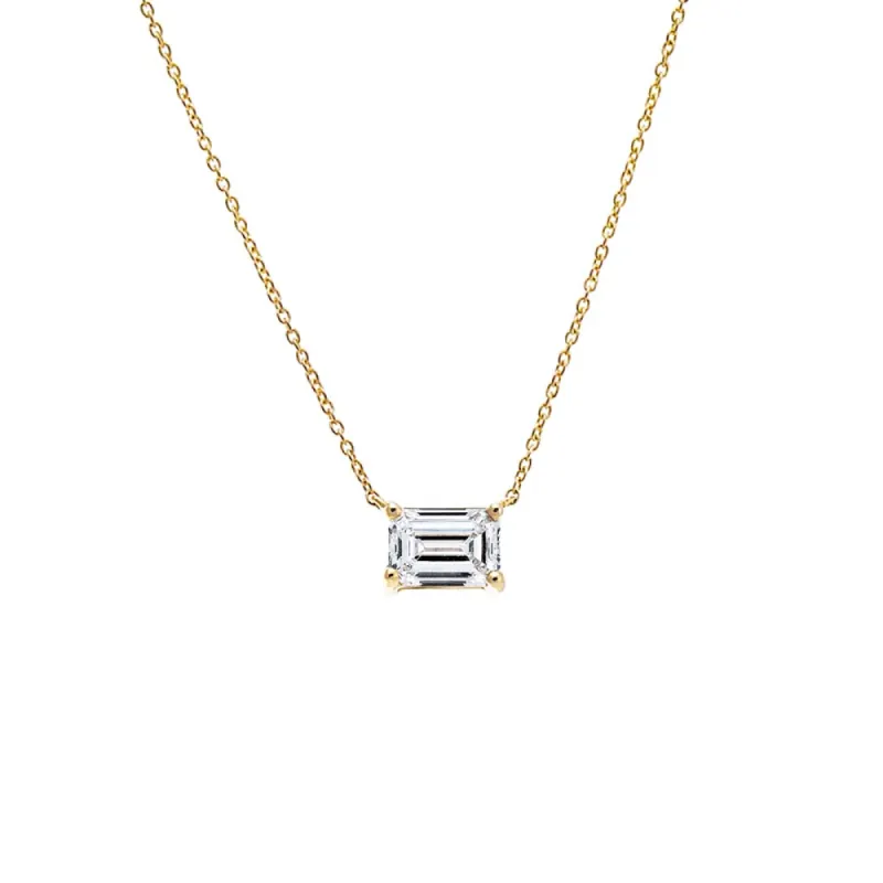 Lab Grown Diamond Emerald Solitaire Necklace 14K sold by Adina Eden's