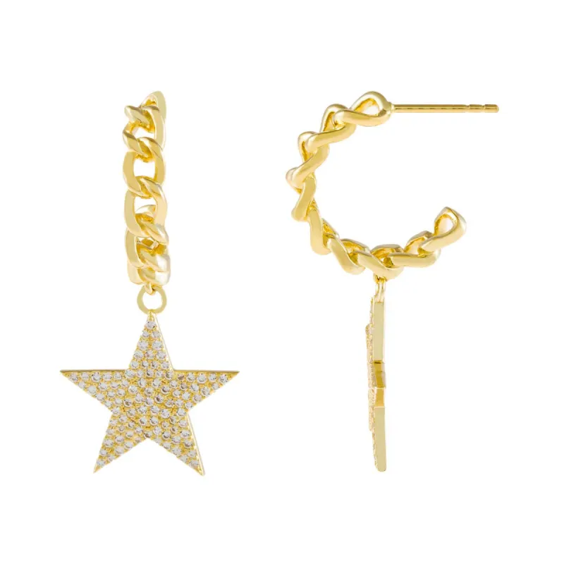 Pavé Star Cuban Hoop Earring sold by Adina Eden's