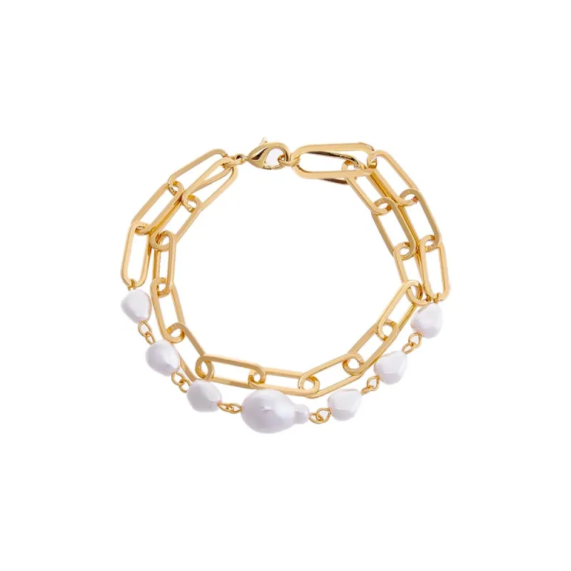 Multi Pearl & Paperclip Double Bracelet sold by Adina Eden's